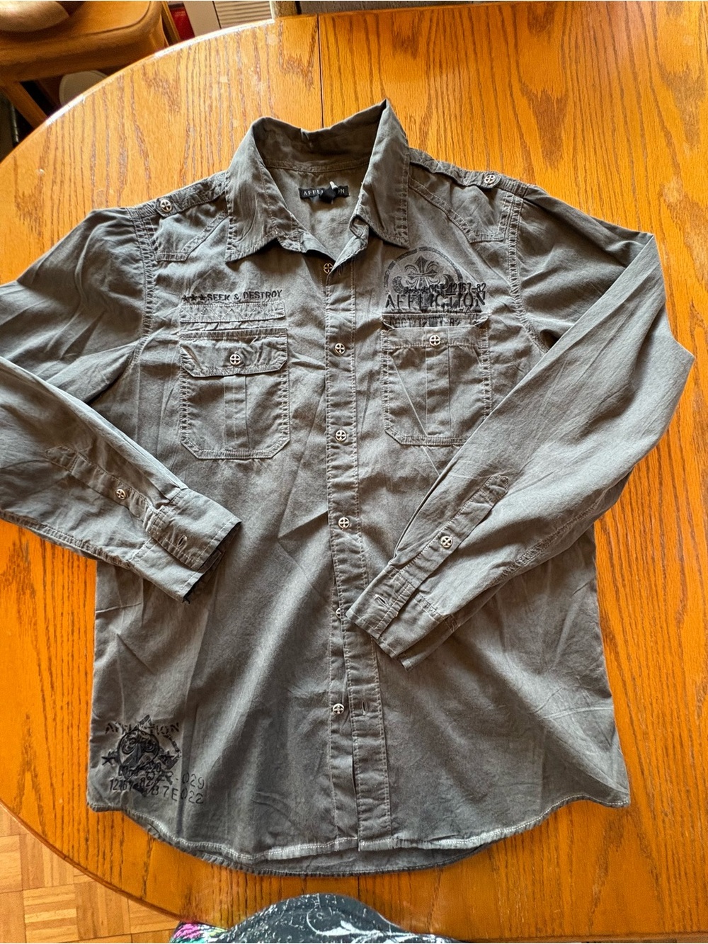 Affliction Men's Gray Embroidered Button-Down Shirt